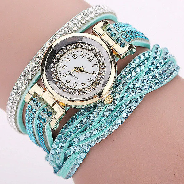 CCQ 2016 New Fashion Casual Quartz Women Rhinestone Watch Braided Leather Bracelet Watch Gift Relogio Feminino Gift 1739