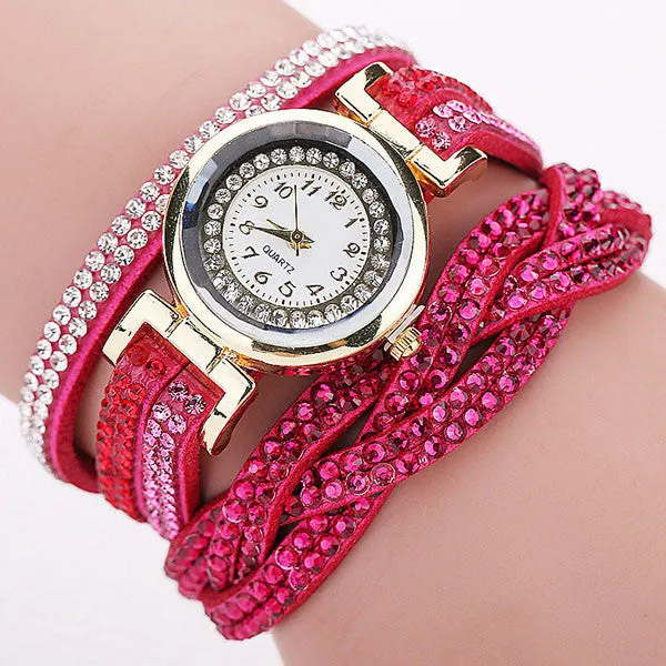 CCQ 2016 New Fashion Casual Quartz Women Rhinestone Watch Braided Leather Bracelet Watch Gift Relogio Feminino Gift 1739