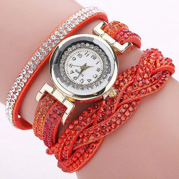 CCQ 2016 New Fashion Casual Quartz Women Rhinestone Watch Braided Leather Bracelet Watch Gift Relogio Feminino Gift 1739