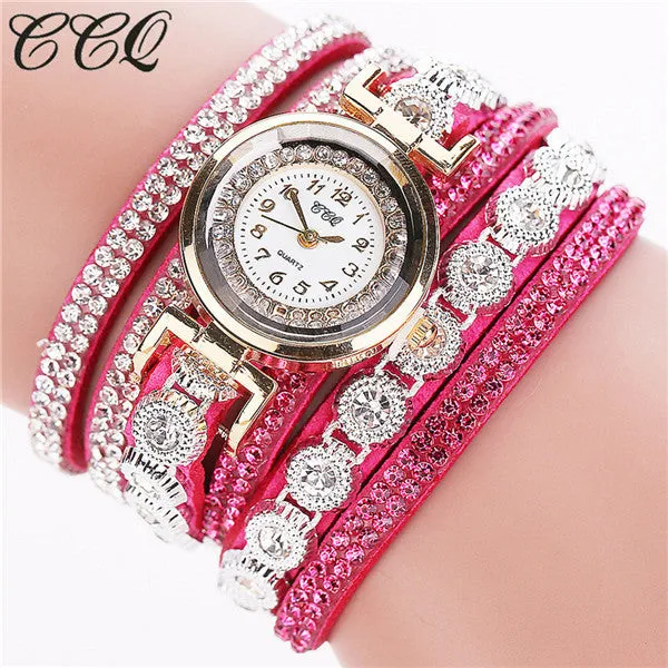 CCQ Brand Fashion Luxury Rhinestone Bracelet Watch Ladies Quartz Watch Casual Women Wristwatch Relogio Feminino C43