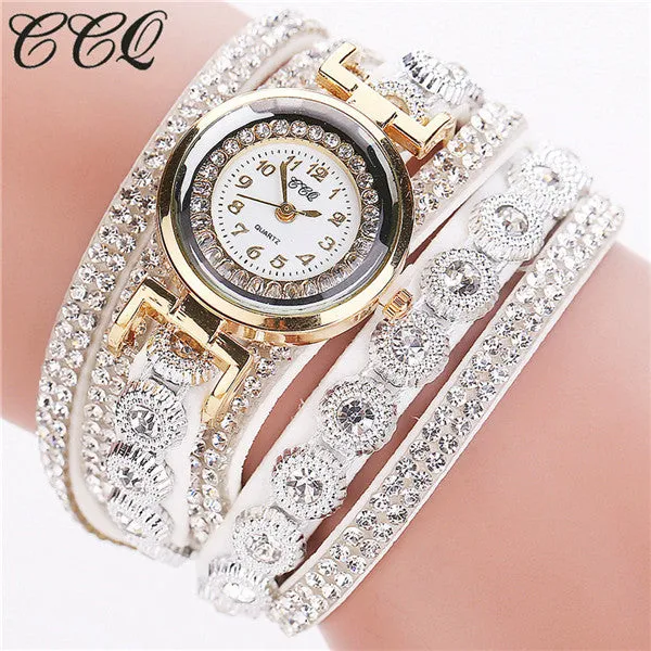 CCQ Brand Fashion Luxury Rhinestone Bracelet Watch Ladies Quartz Watch Casual Women Wristwatch Relogio Feminino C43