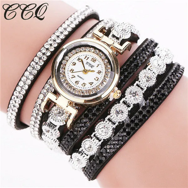 CCQ Brand Fashion Luxury Rhinestone Bracelet Watch Ladies Quartz Watch Casual Women Wristwatch Relogio Feminino C43