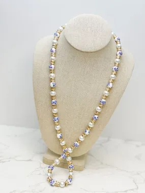 Chinoiserie Long Beaded Pearl Necklace