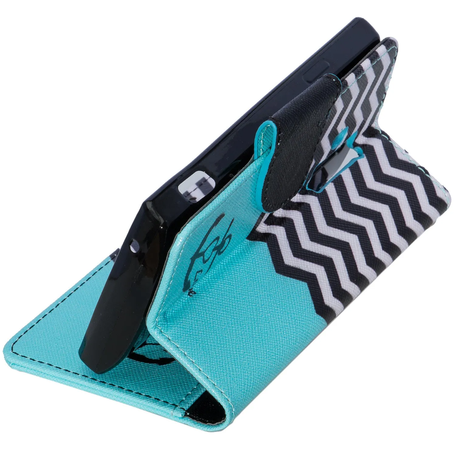 Coolpad Rogue Case,  Wrist Strap Pu Leather Magnetic Flip Fold[Kickstand] Wallet Case with ID & Card Slots for Coolpad Rogue - Teal Anchor