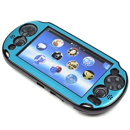 COSMOS ® Light Blue Aluminum Metallic Protection Hard Case Cover for PlayStation PS VITA 2000 & Cosmos Brand LCD Touch Screen Cleaning Cloth (NOT for vita 1000 series)