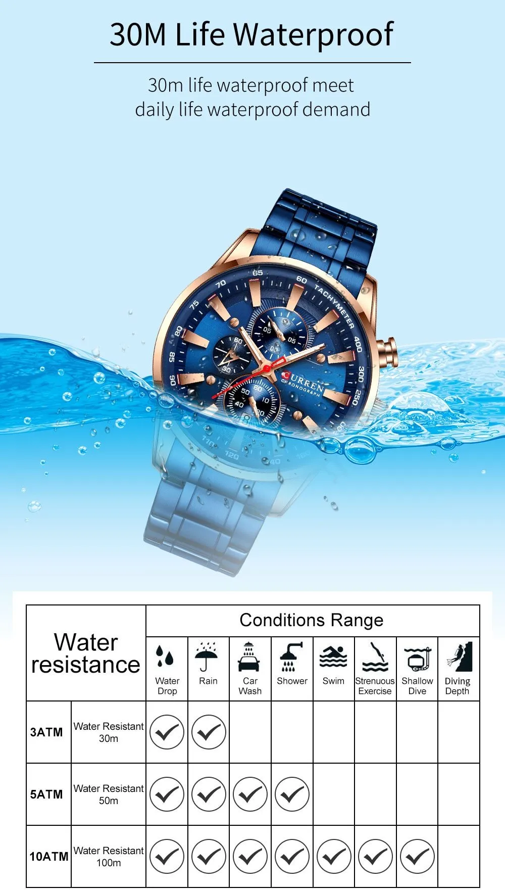 CURREN - Stainless Steel Date Waterproof Quartz Wristwatch