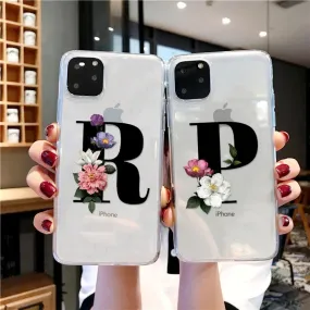 Customized Floral Initial Letter Silicone iPhone Case