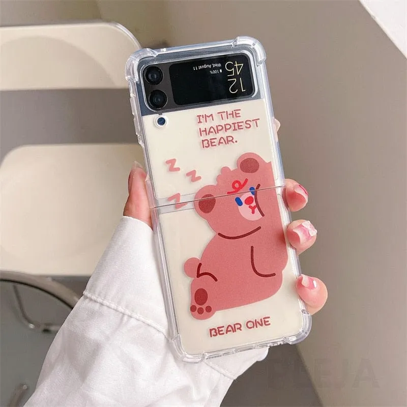 Cute Cartoon Bear Couples Phone Cases For Samsung Galaxy Z Flip 3