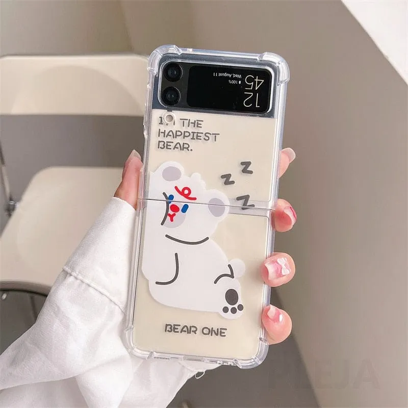 Cute Cartoon Bear Couples Phone Cases For Samsung Galaxy Z Flip 3