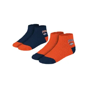 Denver Broncos NFL Womens 2 Pack Script Logo Fuzzy Ankle Socks