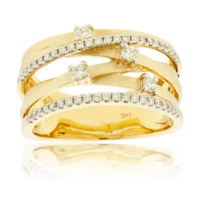 Diamond Yellow Gold Multiple Bypass Ring