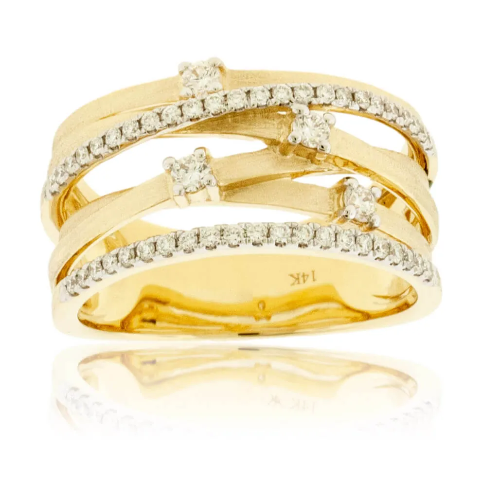 Diamond Yellow Gold Multiple Bypass Ring