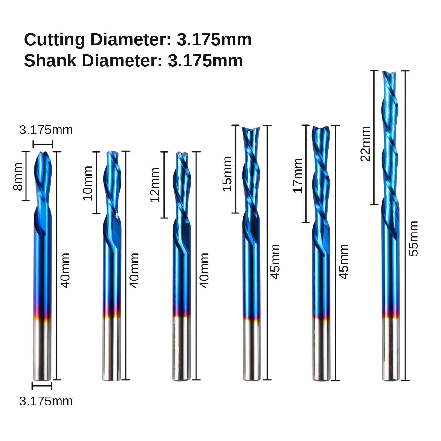 [Discontinued] SD06A, 1/8" Shank, 2 Flute, Spiral Down Cut, Milling Cutter Bit Set, 6-PCS