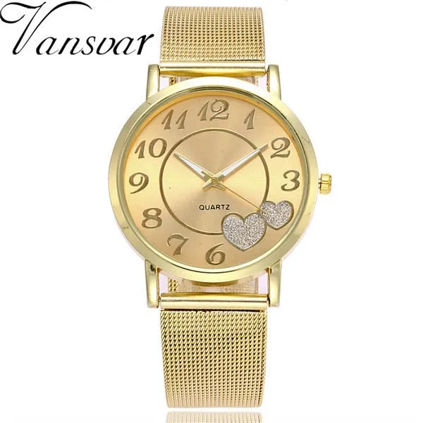 Dropshipping Women Silver & Gold Mesh Love Heart Dial Wristwatches Fashion Casual Women's Steel Quartz Watches Relogio Feminino