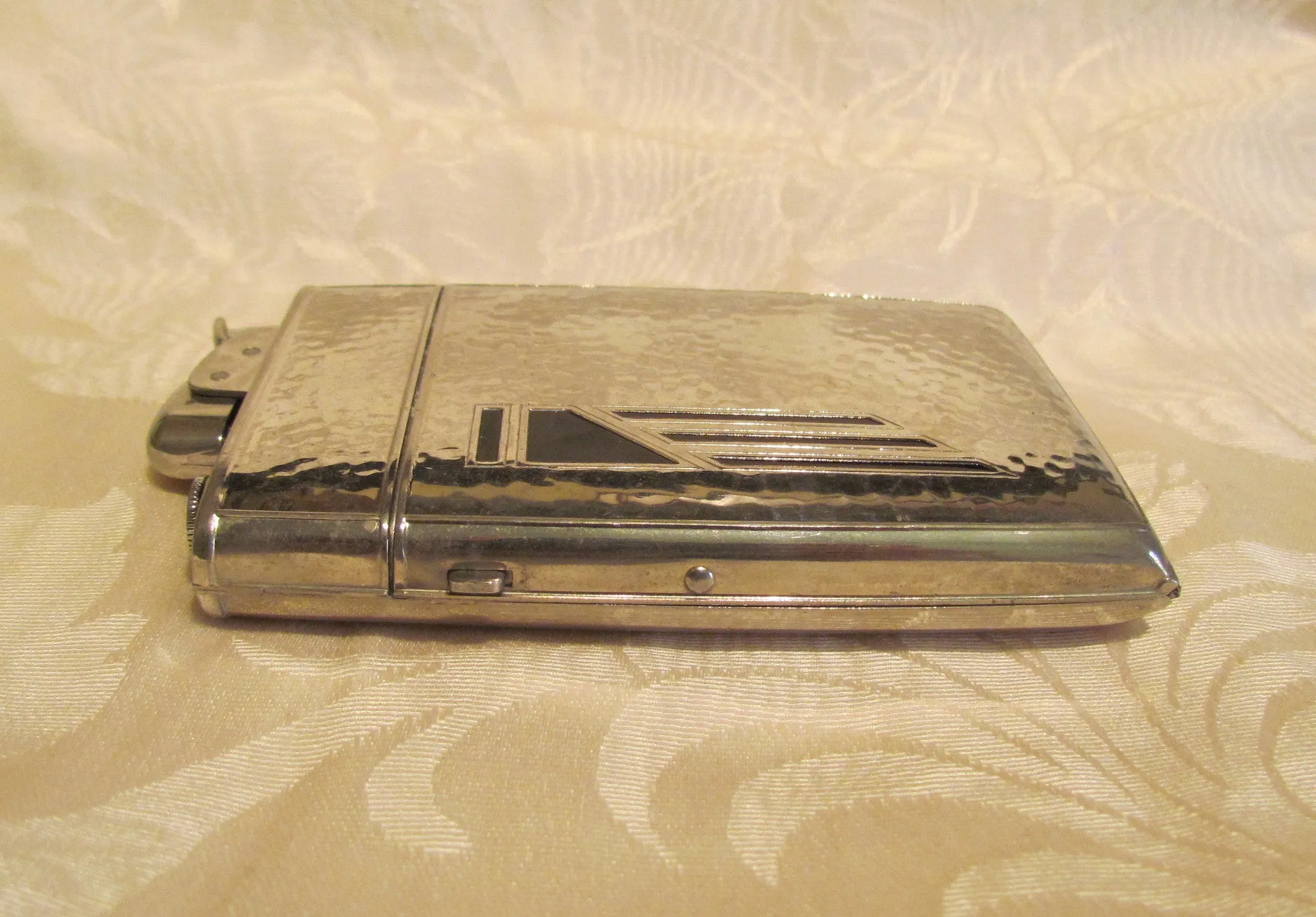 Evans Cigarette Case Lighter Art Deco Silver Black Enamel Boxed Excellent Working Condition