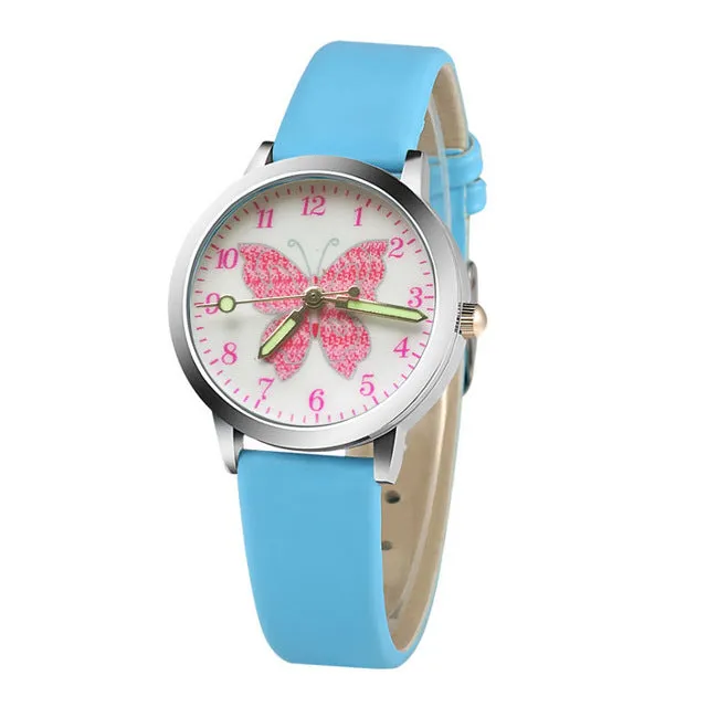 Fashion brand children cute colorful butterfly cartoon luminous watch boy quartz watch girl clock children's day gift