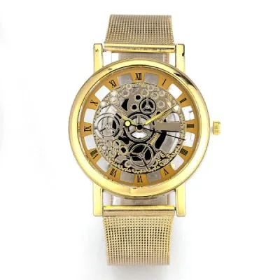 Fashion watch men Skeleton Watch Men Stainless Steel Mesh Band Quartz Wristwatch Clock Relojes Mujer Reloj Hombre dropshipping