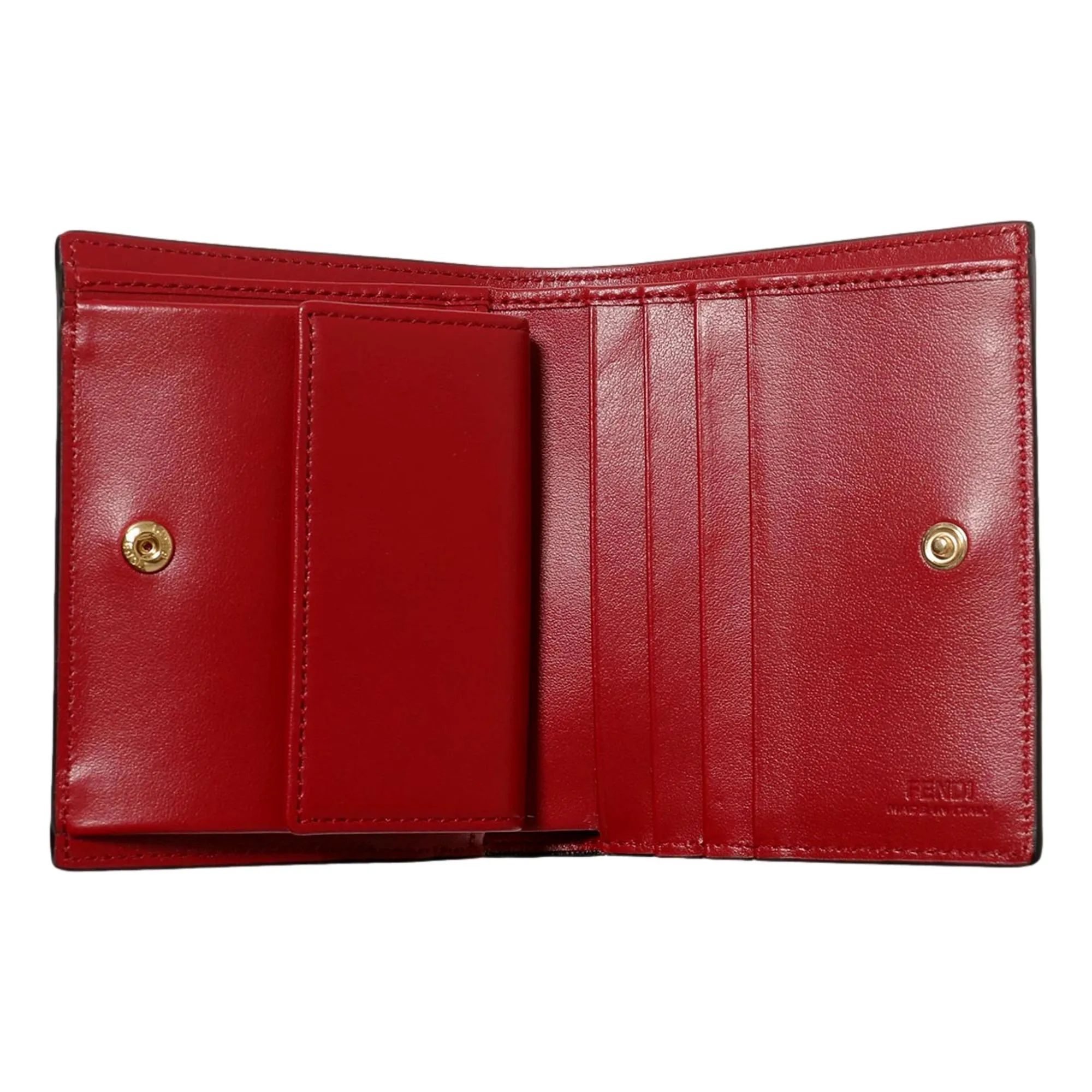 Fendi Calf Leather F Logo Barola Red Leather Small Wallet