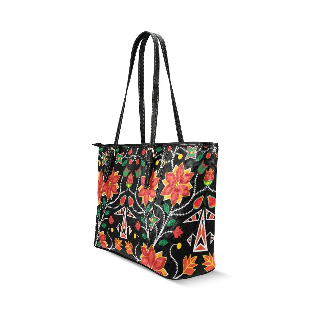 Floral Beadwork Six Bands Leather Tote Bag/Large