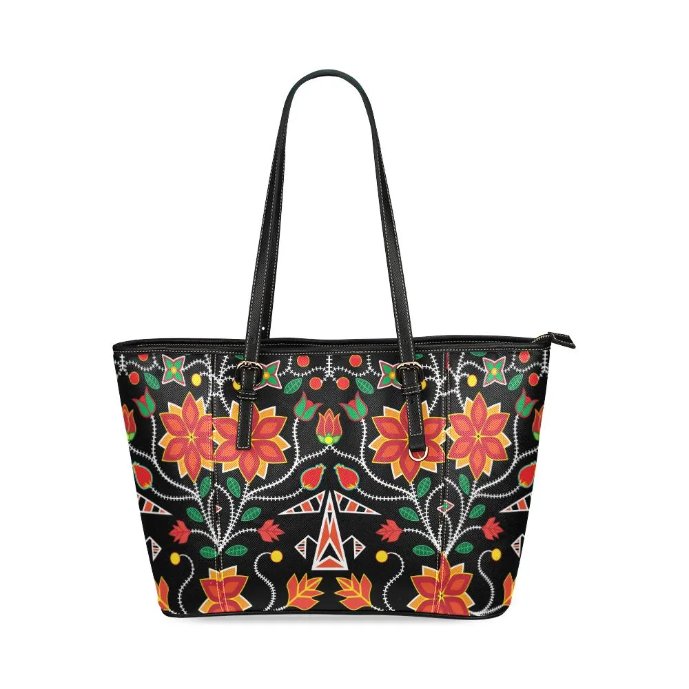 Floral Beadwork Six Bands Leather Tote Bag/Large