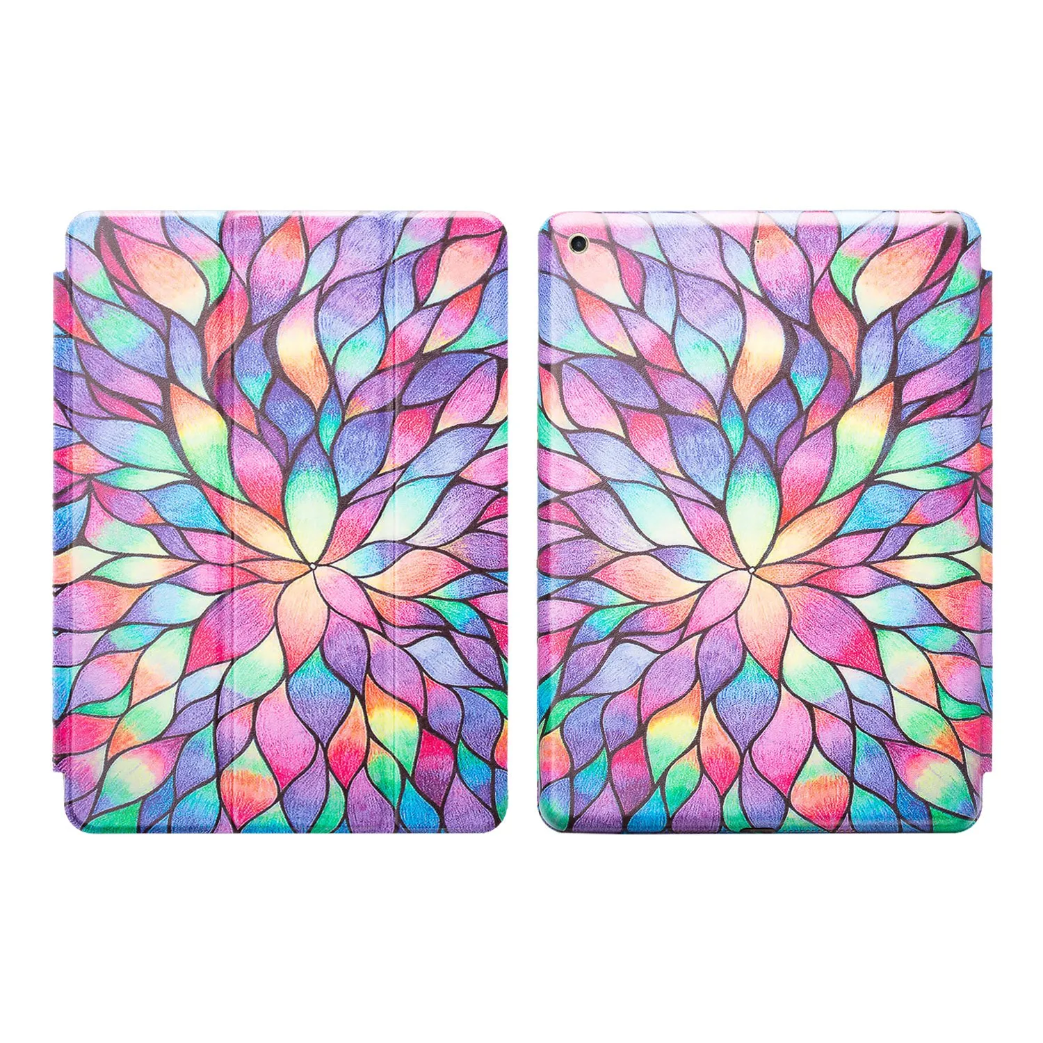 For Apple iPad 9.7 Inch 2017 - Premium PU Leather Folio Smart Cover w/Auto Sleep/Wake for iPad 9.7 In 2017 Release - Rainbow Flower