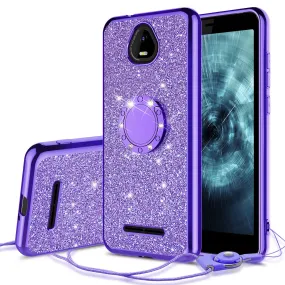 For Boost Schok Volt SV55 Case, Glitter Cute Phone Case Girls with Kickstand,Bling Diamond Rhinestone Bumper Ring Stand Sparkly Luxury Clear Thin Soft Protective Boost Schok Volt SV55 Case for Girl Women - Purple