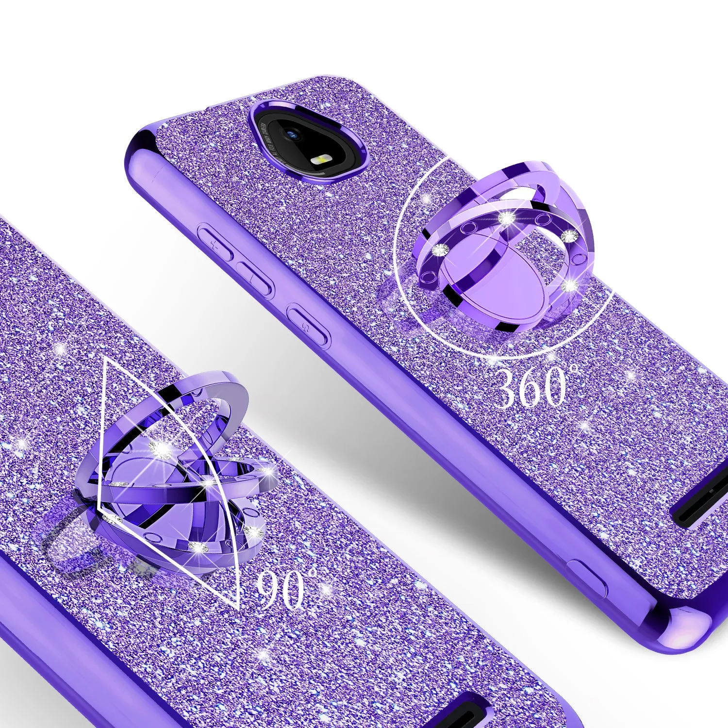 For Boost Schok Volt SV55 Case, Glitter Cute Phone Case Girls with Kickstand,Bling Diamond Rhinestone Bumper Ring Stand Sparkly Luxury Clear Thin Soft Protective Boost Schok Volt SV55 Case for Girl Women - Purple