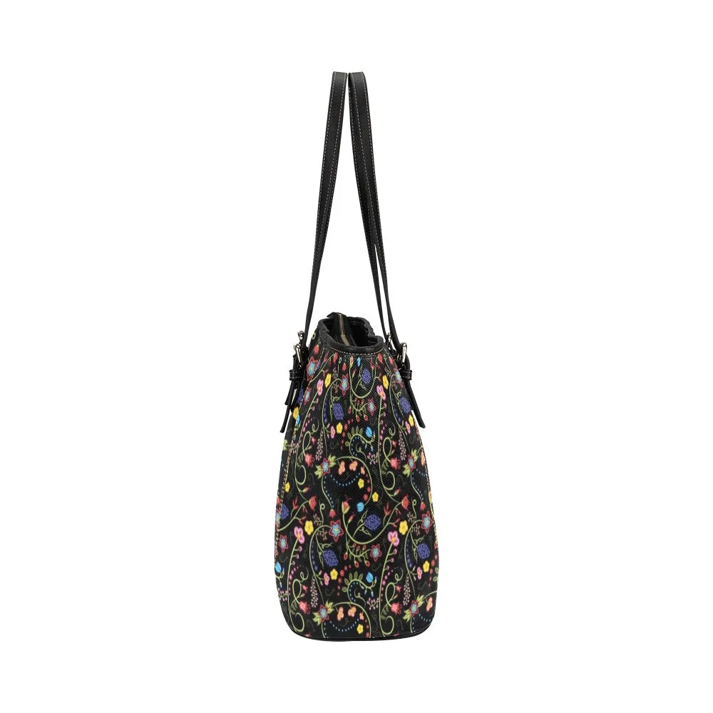 Fresh Fleur Midnight Leather Tote Bag/Large