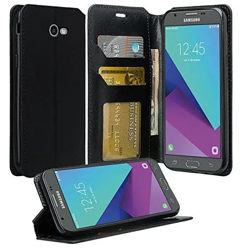 Galaxy J3 Emerge Case, Magnetic Fold[Kickstand] Pu Leather Wallet Case with ID & Credit Card Slots for Samsung Galaxy J3 Emerge - Black