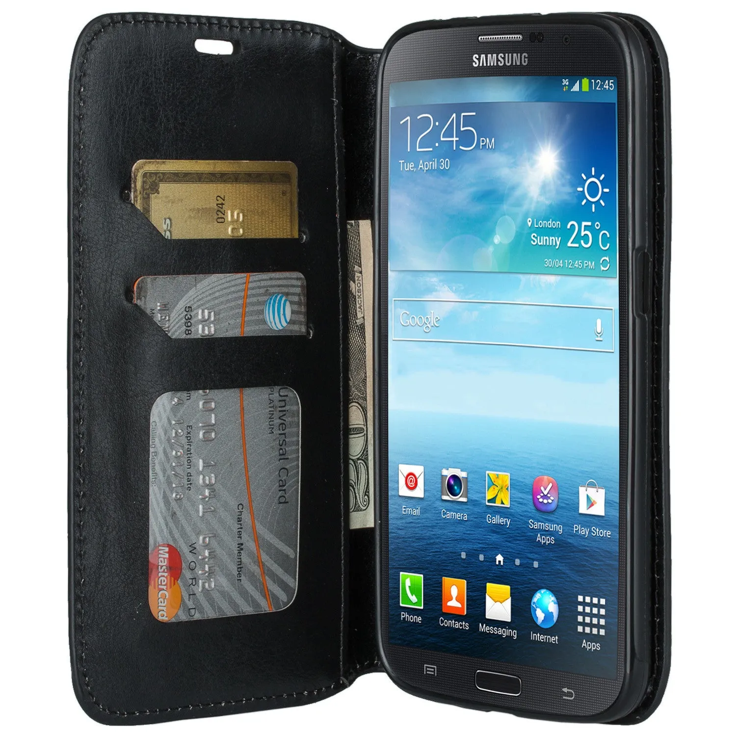 Galaxy Mega 6.3 Case,  Magnetic Fold[Kickstand] Pu Leather Wallet Case with ID & Credit Card Slots for Samsung Galaxy Mega 6.3 - Black