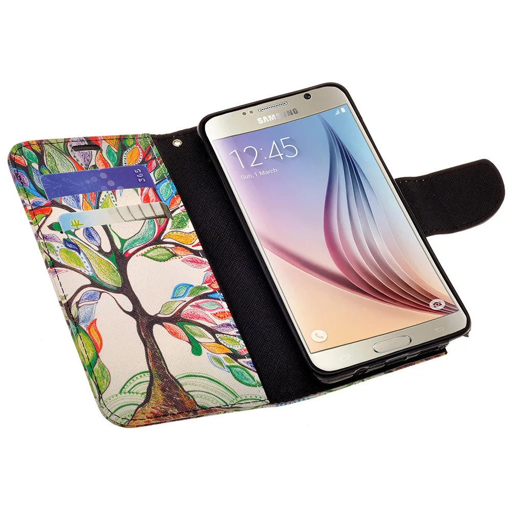 Galaxy Note 5 Case, Wrist Strap Magnetic Fold[Kickstand] Pu Leather Wallet Case with ID & Credit Card Slots for Samsung Galaxy Note 5 - Colorful Tree