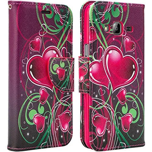 Galaxy On5 Case, Samsung Galaxy On5 Wallet Case, Wrist Strap Flip Folio[Kickstand Feature] Pu Leather Wallet Case with ID & Credit Card Slots For Galaxy On5 - Heart Strings