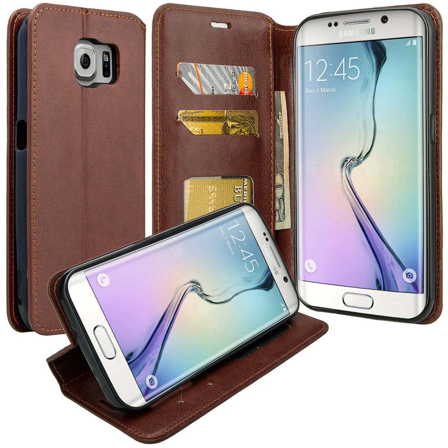 Galaxy S7 Case, Samsung Galaxy S7 Wallet Case, Flip Folio [Kickstand Feature] Pu Leather Wallet Case with ID & Credit Card Slot For Galaxy S7 - Brown