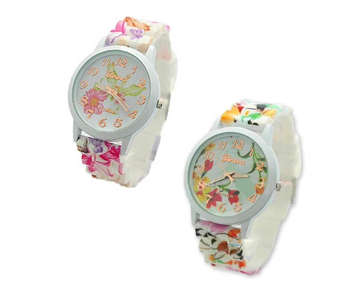 Geneva Nice Flower Silicone Analog Quartz Women Wrist Watch