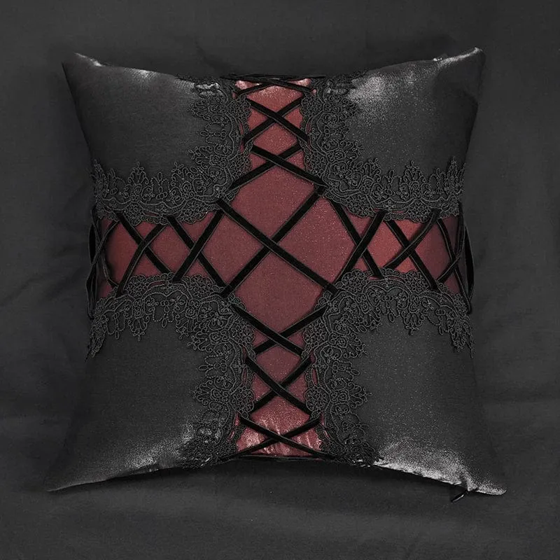 Gothic Strappy Lace Pillow Case Black with Pillow Inner