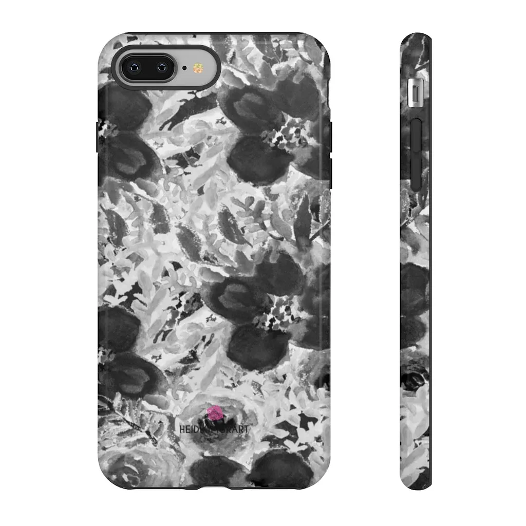 Grey Floral Designer Tough Cases, Rose Flower Print Best iPhone Samsung Case-Made in USA