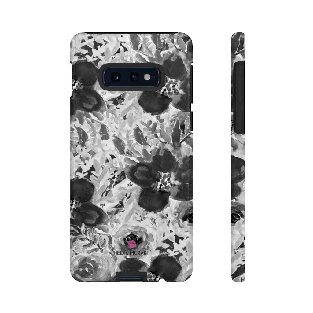 Grey Floral Designer Tough Cases, Rose Flower Print Best iPhone Samsung Case-Made in USA