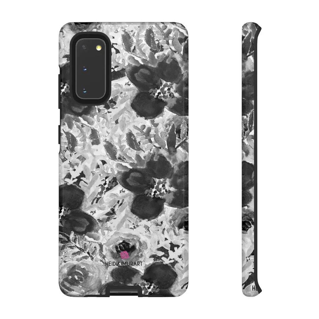 Grey Floral Designer Tough Cases, Rose Flower Print Best iPhone Samsung Case-Made in USA