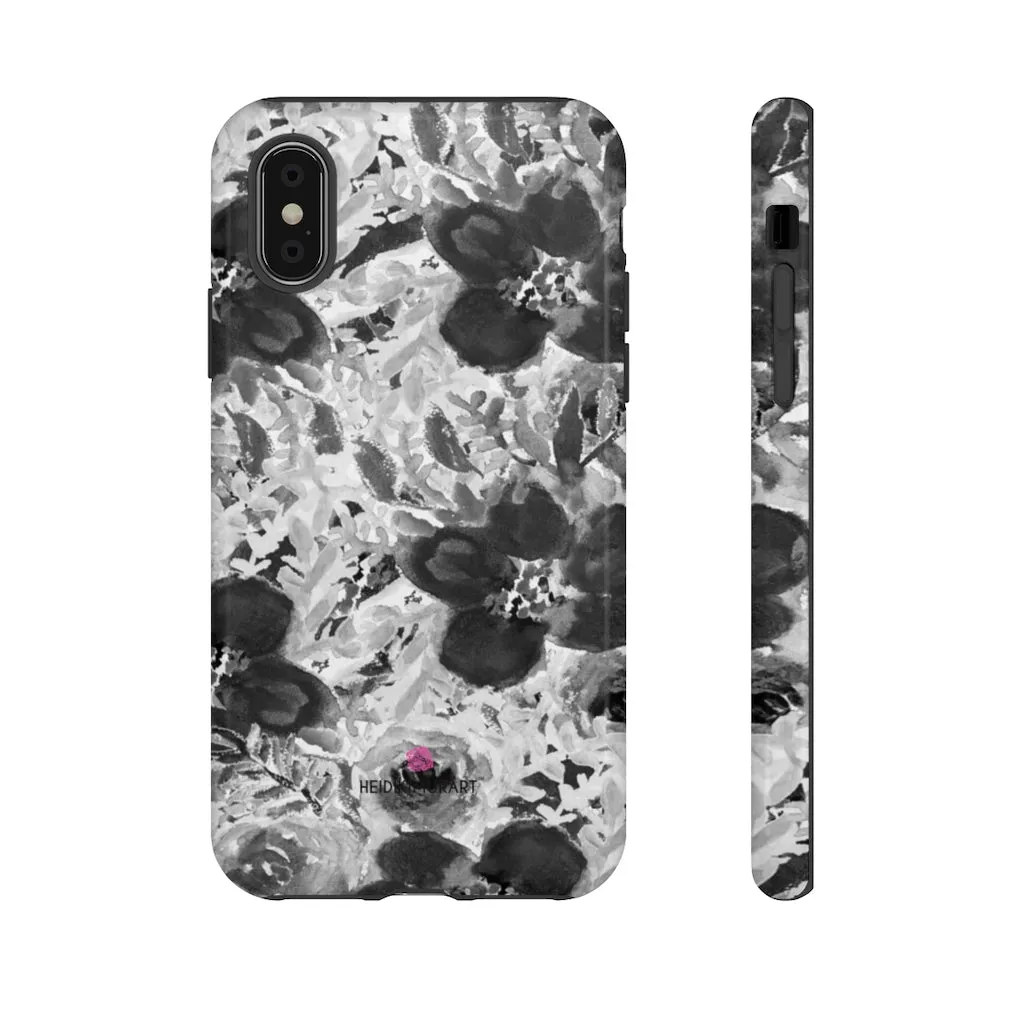 Grey Floral Designer Tough Cases, Rose Flower Print Best iPhone Samsung Case-Made in USA