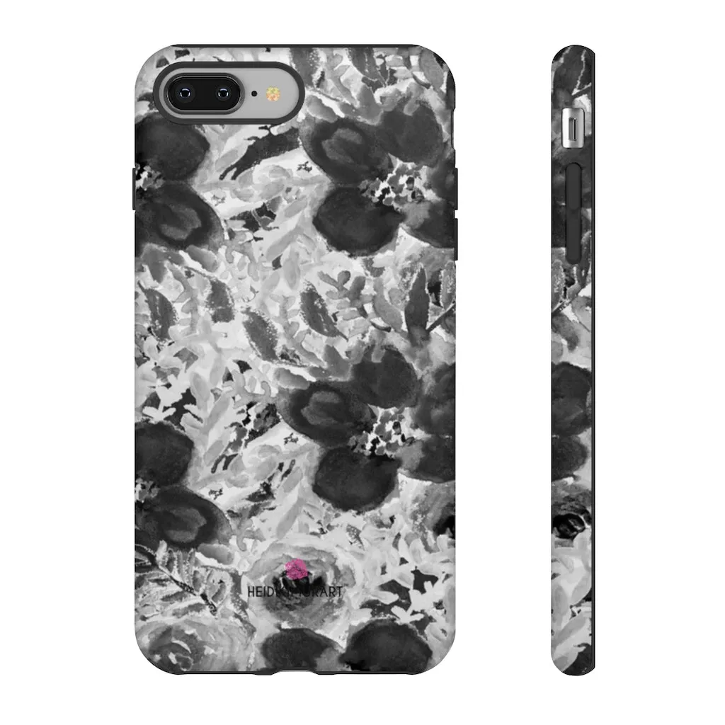 Grey Floral Designer Tough Cases, Rose Flower Print Best iPhone Samsung Case-Made in USA