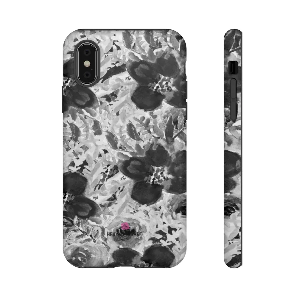 Grey Floral Designer Tough Cases, Rose Flower Print Best iPhone Samsung Case-Made in USA