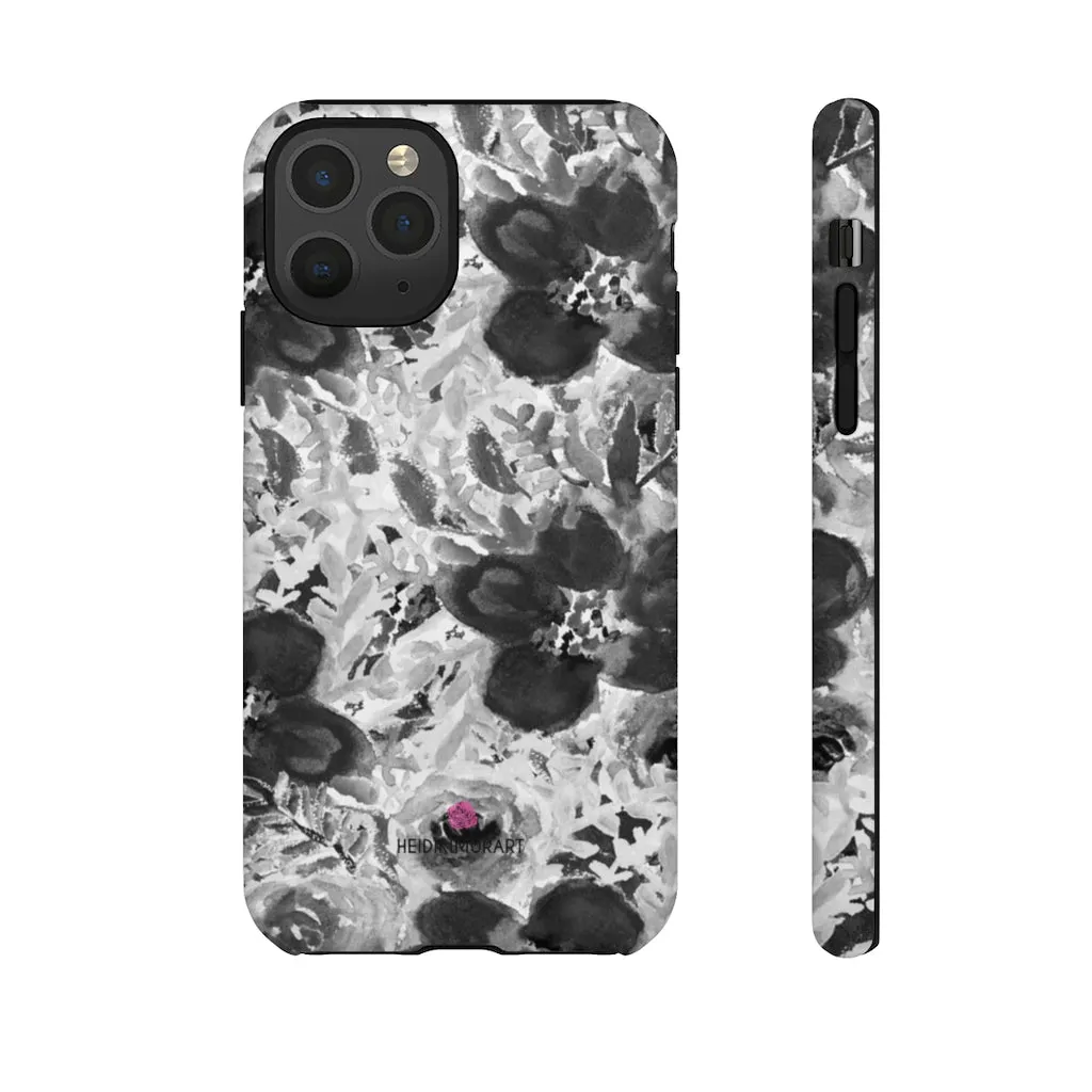 Grey Floral Designer Tough Cases, Rose Flower Print Best iPhone Samsung Case-Made in USA