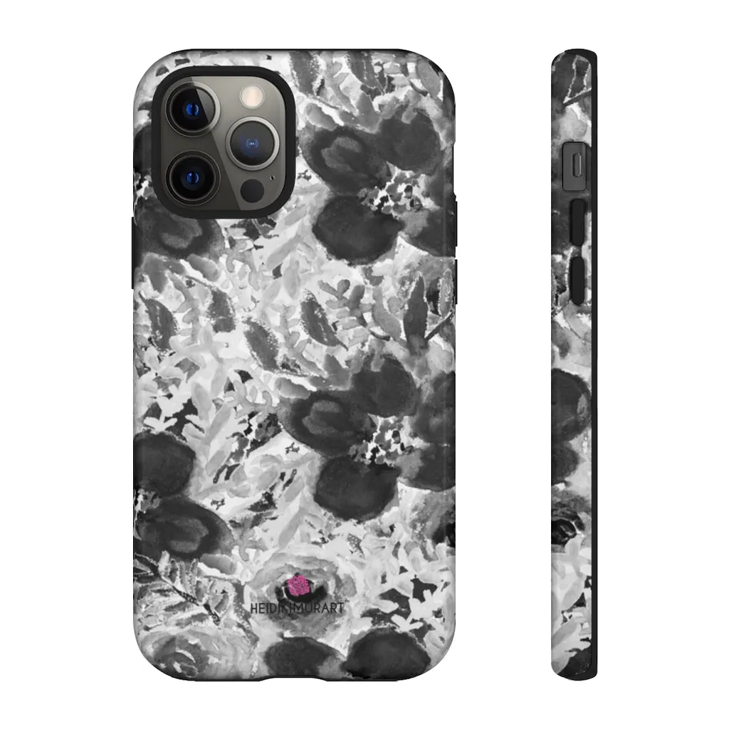 Grey Floral Designer Tough Cases, Rose Flower Print Best iPhone Samsung Case-Made in USA