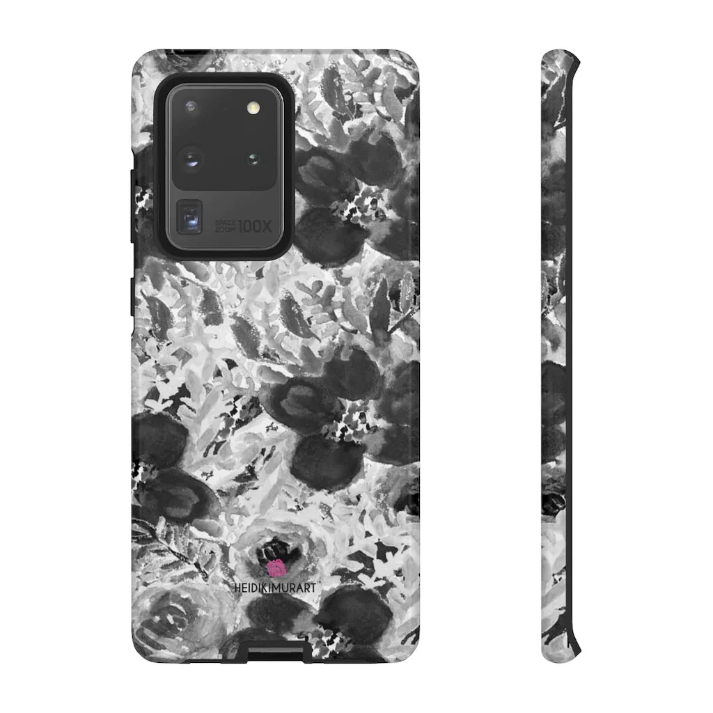 Grey Floral Designer Tough Cases, Rose Flower Print Best iPhone Samsung Case-Made in USA