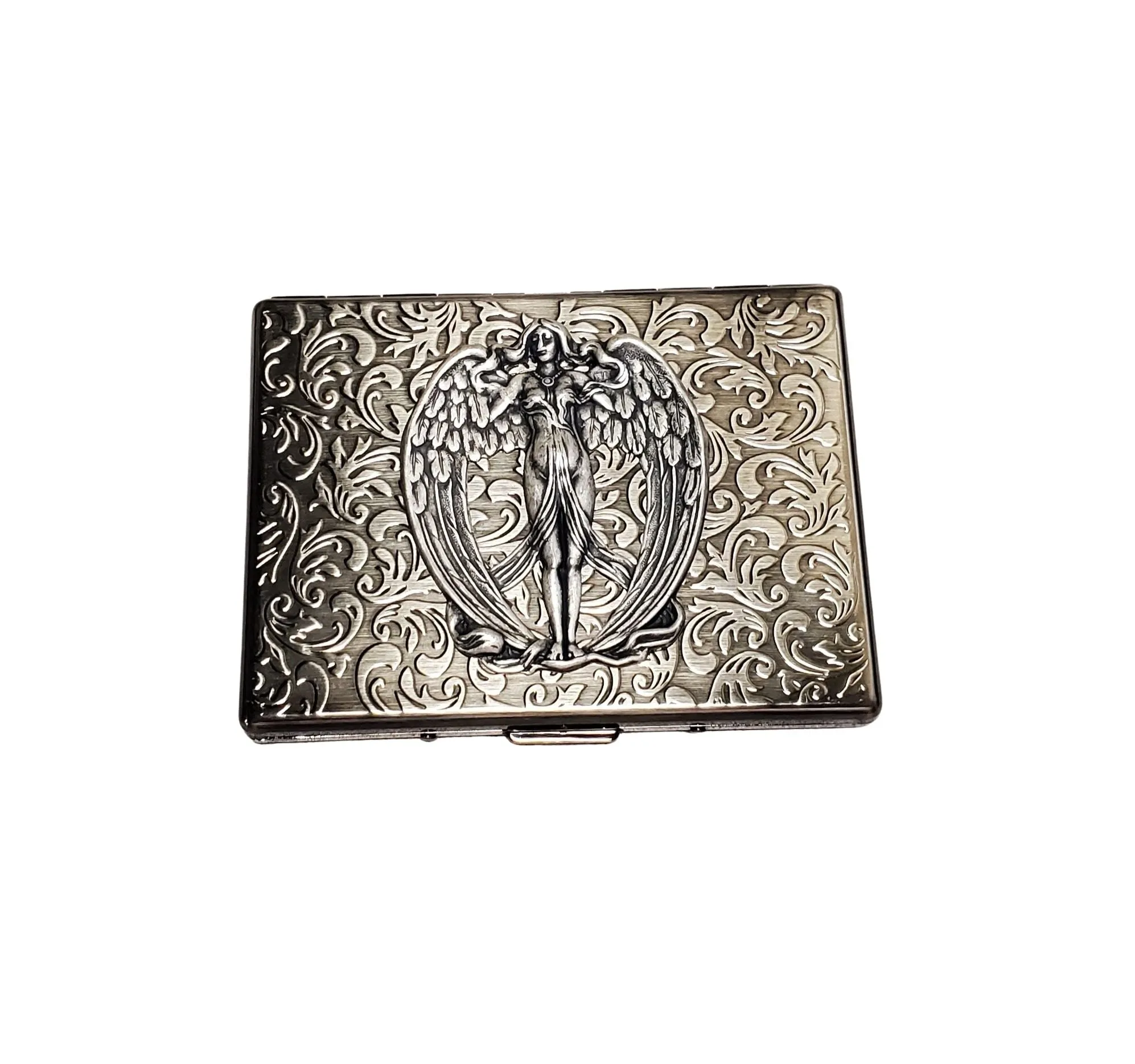 Handmade Antique Silver Embossed Angel Cigarette Case