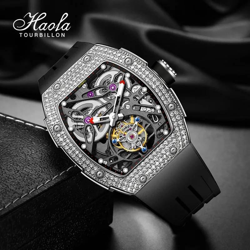 HAOFA 1901-1S Automatic Tourbillon Double Spring 72 Hours power Free-sprung Balance Wathces Crystal Bezel