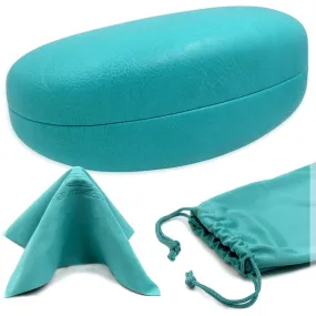 Hard Sunglasses Case - Large Glasses Case Holder | Eyeglass Case for Large to Extra Large Frames with Drawstring Pouch and Cleaning cloth By MyEyeglassCase (AS413 Turquoise)