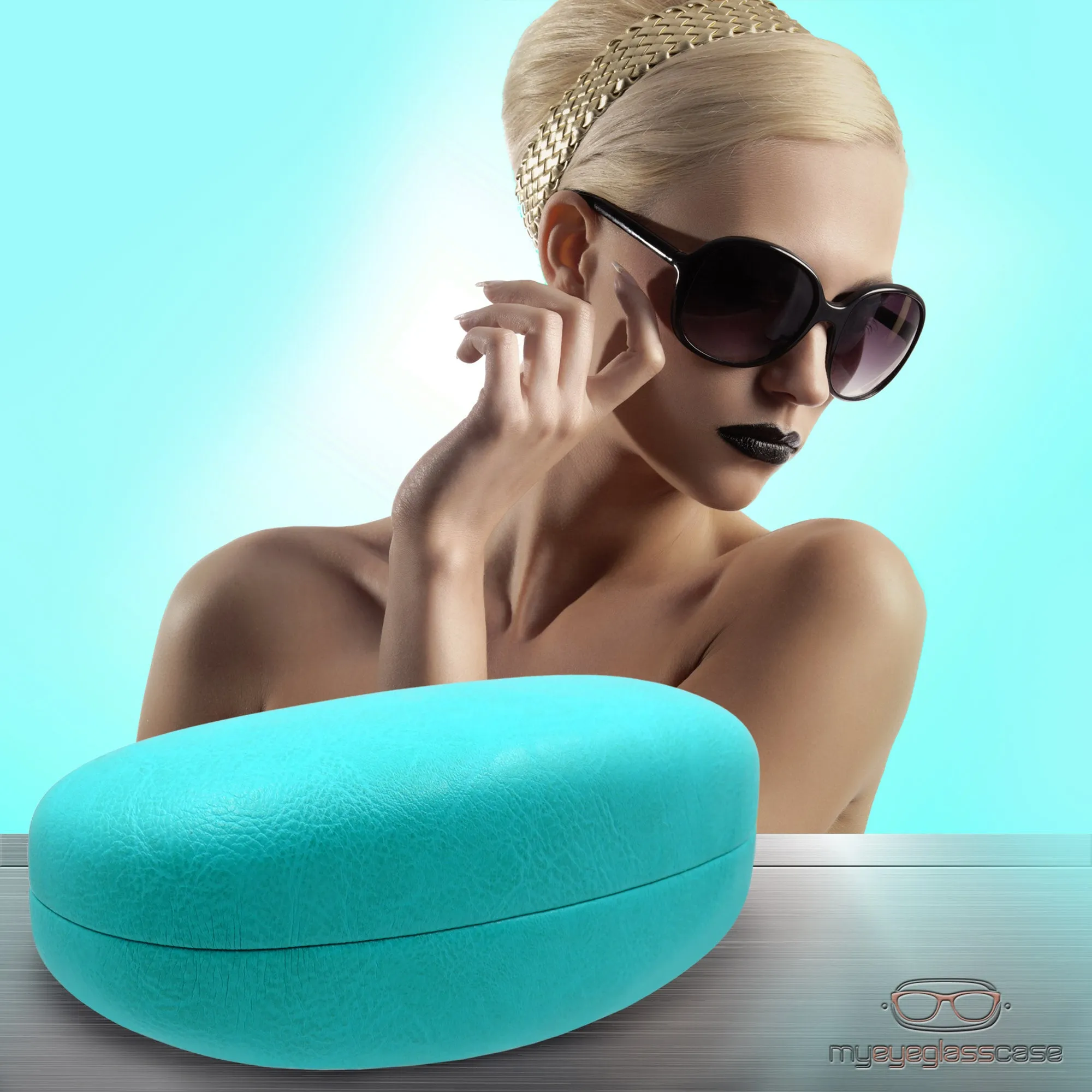 Hard Sunglasses Case - Large Glasses Case Holder | Eyeglass Case for Large to Extra Large Frames with Drawstring Pouch and Cleaning cloth By MyEyeglassCase (AS413 Turquoise)