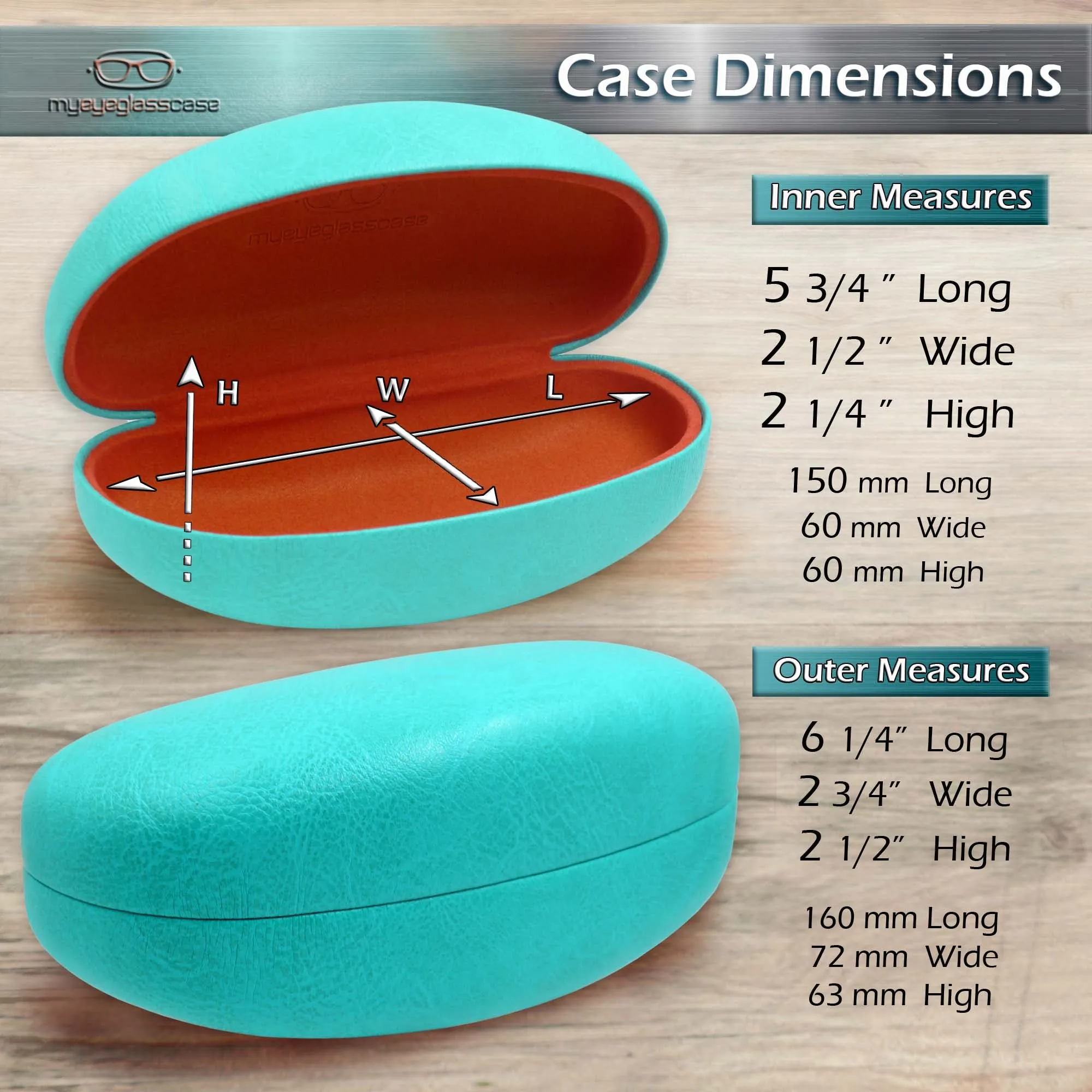 Hard Sunglasses Case - Large Glasses Case Holder | Eyeglass Case for Large to Extra Large Frames with Drawstring Pouch and Cleaning cloth By MyEyeglassCase (AS413 Turquoise)