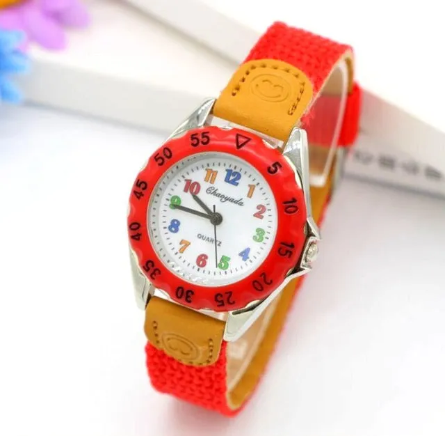 High Quality Blue Boy Black Watch Girl Kids Children's Gift Fabric Strap Learn Time Tutor Student Wristwatch 1486